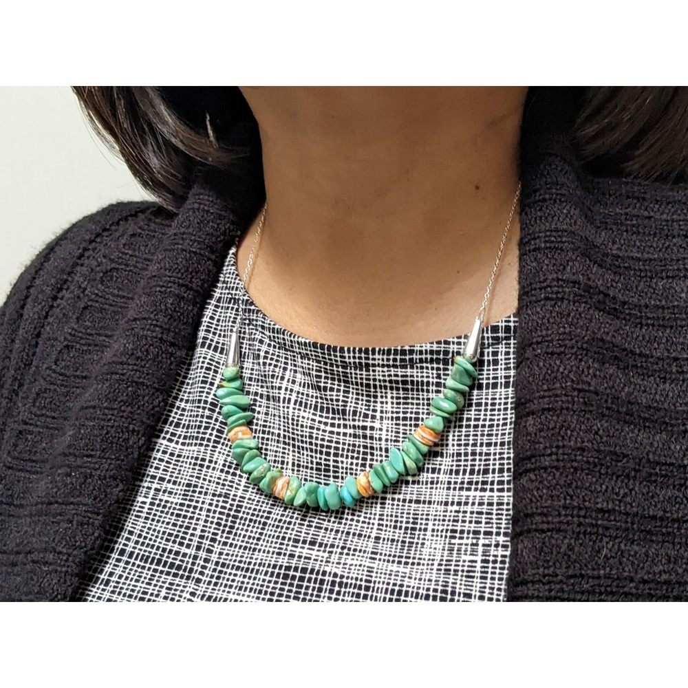 Santo Domingo Pueblo Green Turquoise Heishi & Spiny Oyster Necklace Jewelry ** - Picture 3 of 6